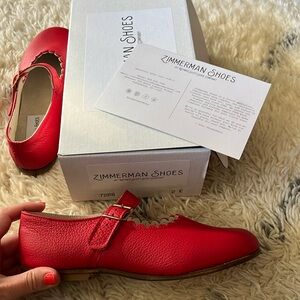Zimmerman Shoes Girls Handmade Red Leather Scalloped Mary Janes